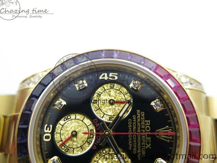 MiroTime 0306 Daytona 116589RBOW YG Rainbow Crystal BLF Best Edition Black Dial on YG Bracelet A SmoothTexture 3175
